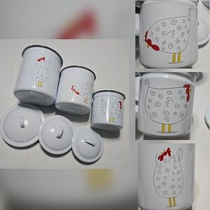 Set of 3 Dillards Rooster Tin Canister Storage Containers Doodle Do Farm Country